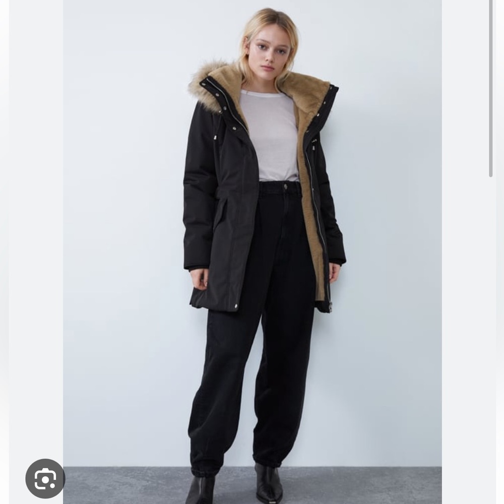 Zara Sorona DuPont thermal fill puffer coat parka jacket “NO faux fur” Black XS - Picture 2 of 16